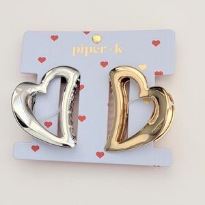 NWT Piper K Silver & Gold Heart Shaped Hair Clips - Perfect For Valentine's Day!